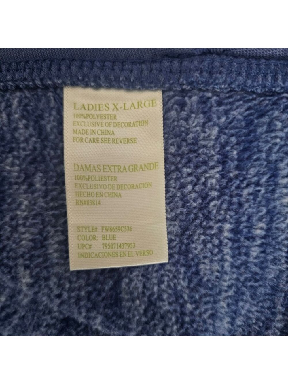 Green Tea Blue Heathered Full Zip Front Drawstring Hoodie Sweater Women's XL - Picture 9 of 10